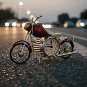 Red Vintage Motorcycle Table Clock – Metal Bike