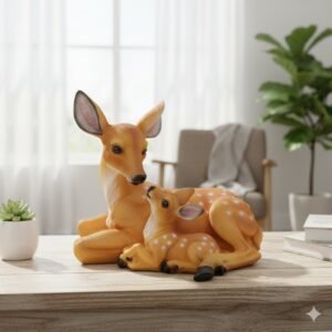 indihandmades brown mother & baby deer resin showpiece – nature inspired garden & home decor