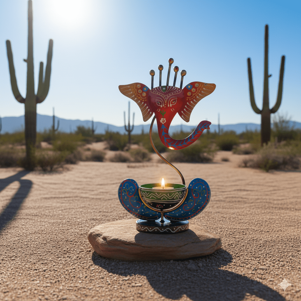 blue & red handcrafted metal ganesha tealight candle holder – painted tabletop decor by indihandmades blue & red handcrafted metal ganesha tealight candle holder – painted tabletop decor by indihandmades