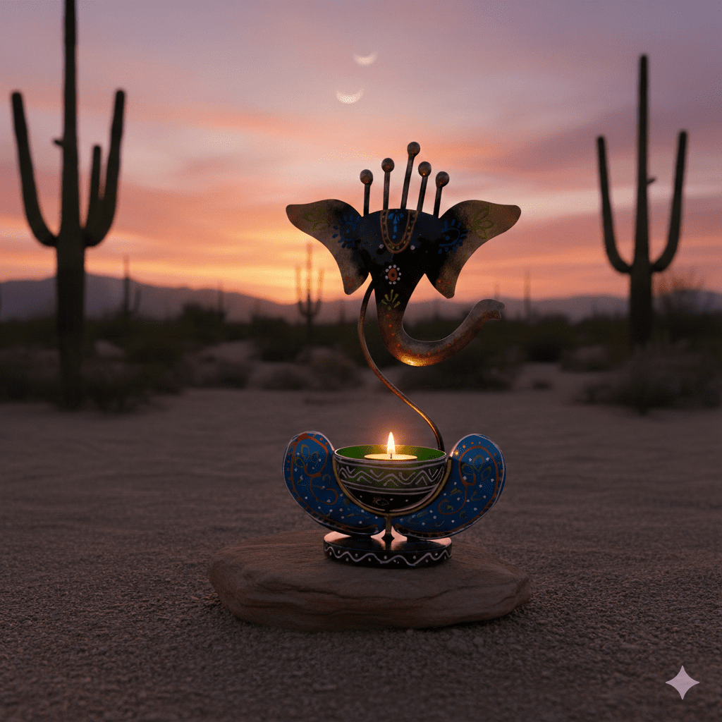 blue & red handcrafted metal ganesha tealight candle holder – painted tabletop decor by indihandmades blue & red handcrafted metal ganesha tealight candle holder – painted tabletop decor by indihandmades