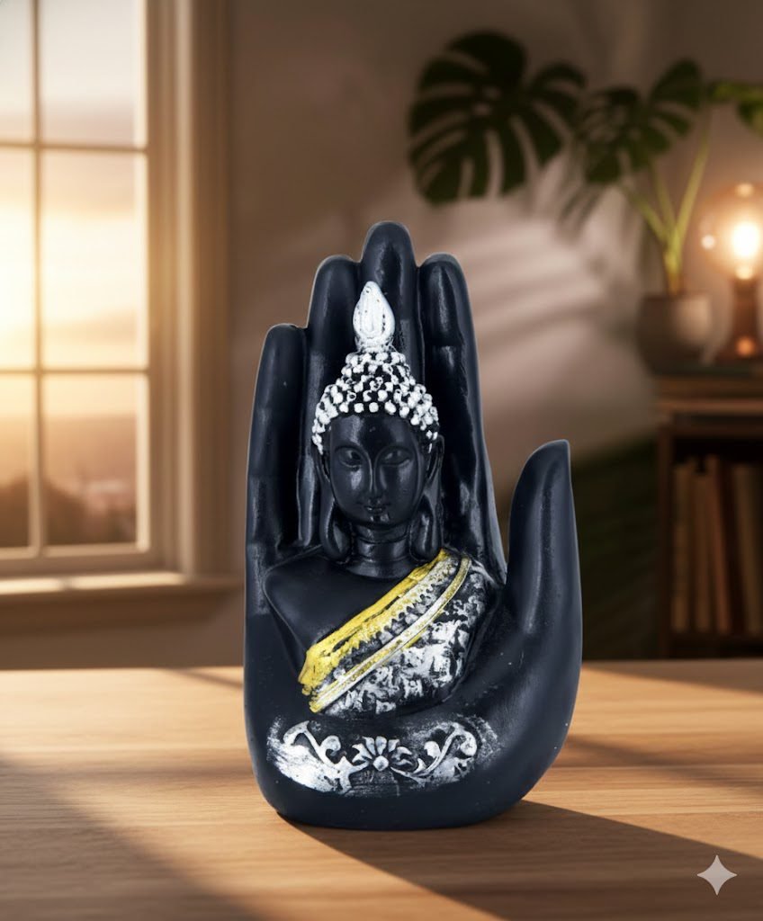 indihandmades black & silver buddha palm idol – traditional resin decorative statue for indoor spiritual décor indihandmades black & silver buddha palm idol – traditional resin decorative statue for indoor spiritual décor