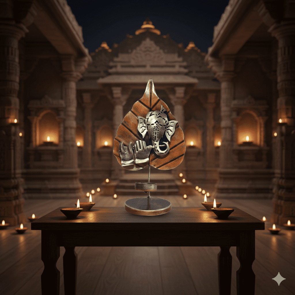 handcrafted brass patta ganesh idol – brown leaf ganpati tabletop decorative statue (22 cm) handcrafted brass patta ganesh idol – brown leaf ganpati tabletop decorative statue (22 cm)