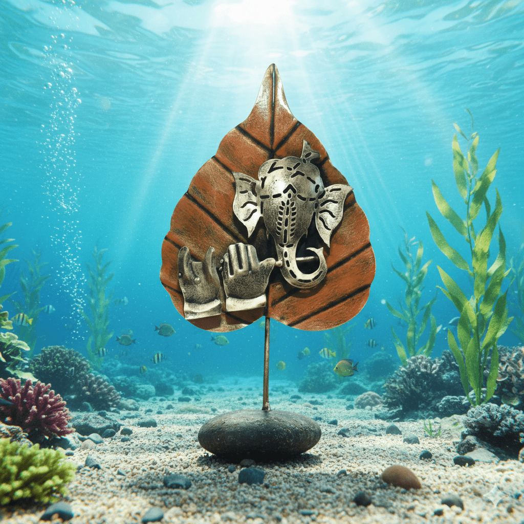 handcrafted brass patta ganesh idol – brown leaf ganpati tabletop decorative statue (22 cm) handcrafted brass patta ganesh idol – brown leaf ganpati tabletop decorative statue (22 cm)