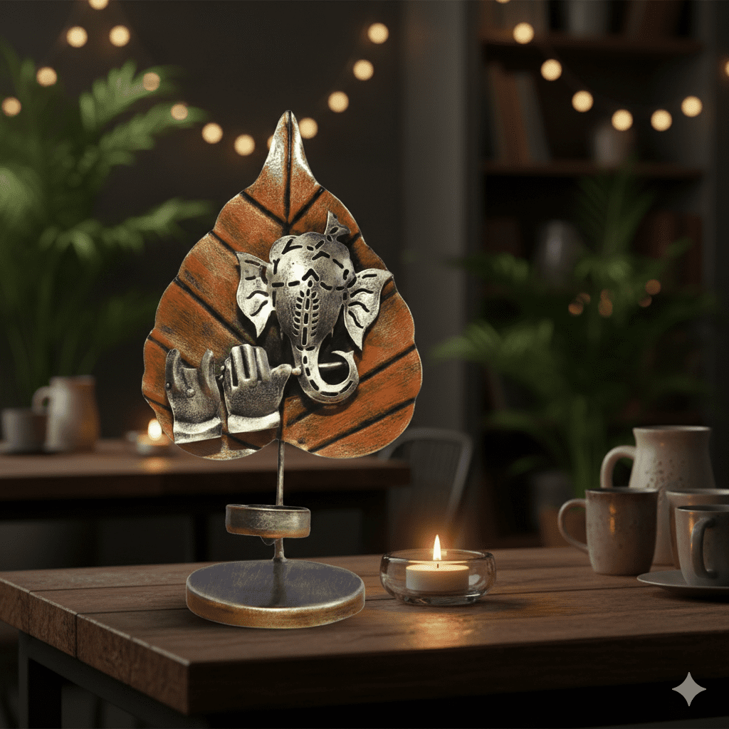 handcrafted brass patta ganesh idol – brown leaf ganpati tabletop decorative statue (22 cm) handcrafted brass patta ganesh idol – brown leaf ganpati tabletop decorative statue (22 cm)