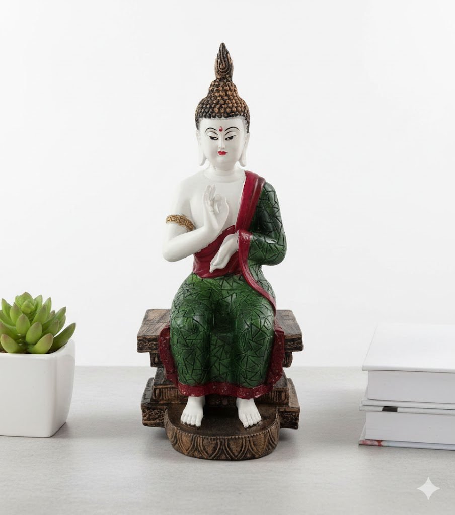 indihandmades 10 inch meditating buddha statue in green & white | resin spiritual home décor indihandmades 10 inch meditating buddha statue in green & white | resin spiritual home décor