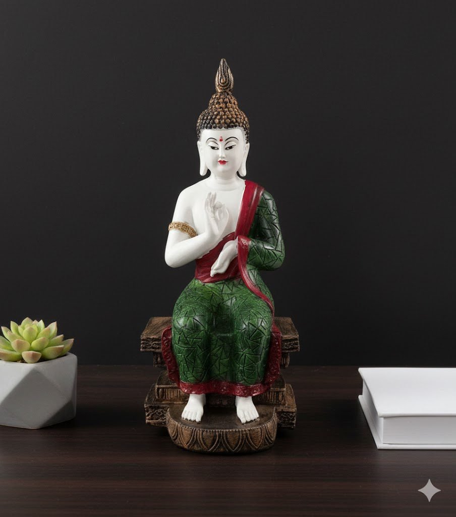 indihandmades 10 inch meditating buddha statue in green & white | resin spiritual home décor indihandmades 10 inch meditating buddha statue in green & white | resin spiritual home décor